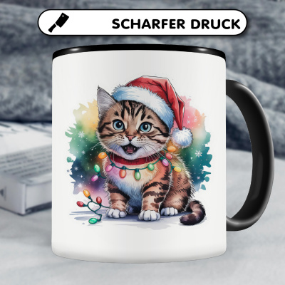 Tasse mit dem Motiv Katze mit Weihnachtsmtze - Ansicht 5