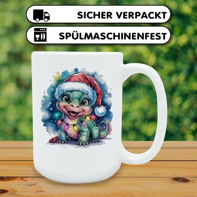 XXL Tasse mit dem Motiv Dino mit Weihnachtsmtze - Ansicht 4