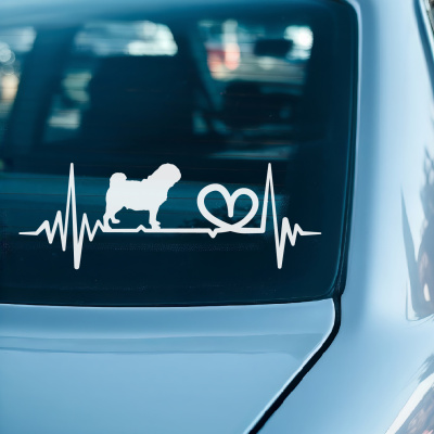 Herzschlag mit Mops  Autoaufkleber - Ansicht 2