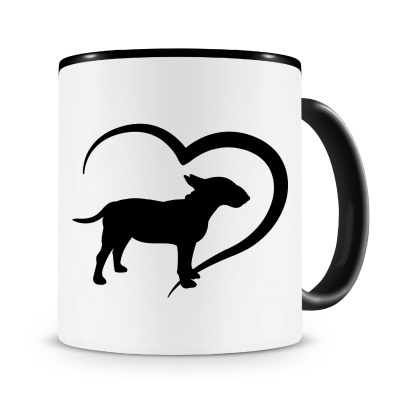Tasse mit dem Motiv Herz mit Bullterrier