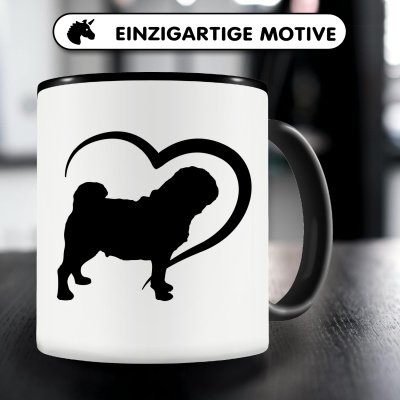 Tasse mit dem Motiv Herz mit Mops - Ansicht 3