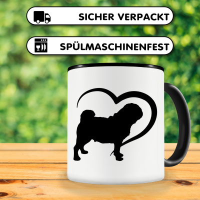 Tasse mit dem Motiv Herz mit Mops - Ansicht 4
