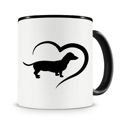 Tasse mit dem Motiv Herz mit Dackel
