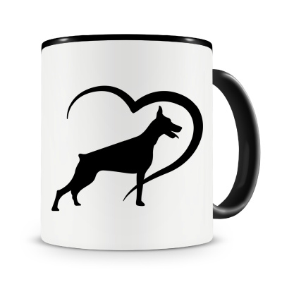 Tasse mit dem Motiv Herz mit Dobermann