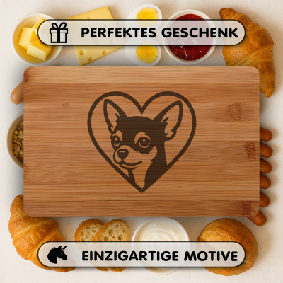 Frhstcksbrettchen mit Herz mit Chihuahua Kopf Gravur - Ansicht 4