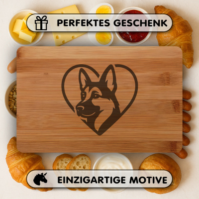 Frhstcksbrettchen mit Herz mit Schferhund Kopf Gravur - Ansicht 4