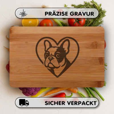 Frhstcksbrettchen mit Herz mit Franzsische Bulldogge Kopf Gravur - Ansicht 3