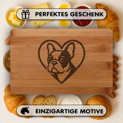 Frhstcksbrettchen mit Herz mit Franzsische Bulldogge Kopf Gravur - Ansicht 4
