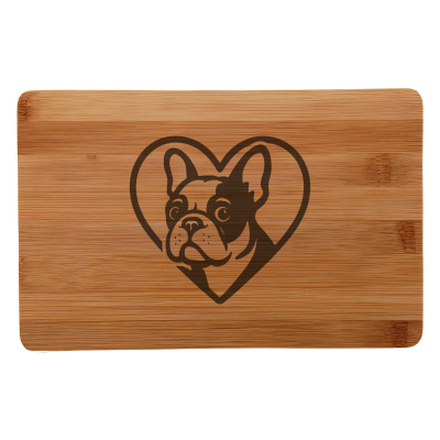 Frhstcksbrettchen mit Herz mit Franzsische Bulldogge Kopf Gravur