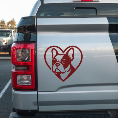Herz mit Franzsische Bulldogge Kopf Autoaufkleber - Ansicht 2
