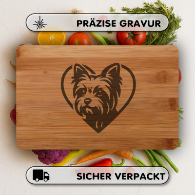 Frhstcksbrettchen mit Herz mit Yorkshire Terrier Kopf Gravur - Ansicht 3