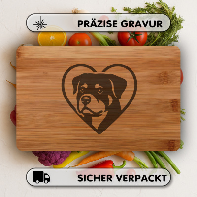 Frhstcksbrettchen mit Herz mit Rottweiler Kopf Gravur - Ansicht 3