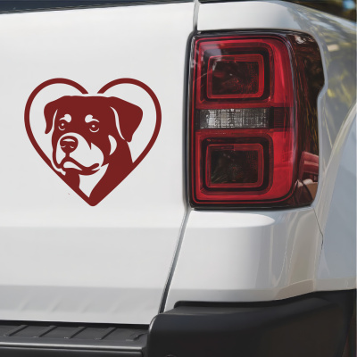 Herz mit Rottweiler Kopf Autoaufkleber - Ansicht 2