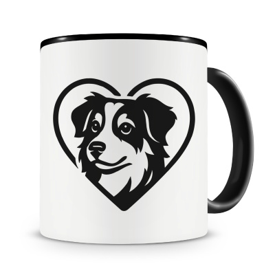 Tasse mit dem Motiv  Herz mit Australian Shepherd Kopf