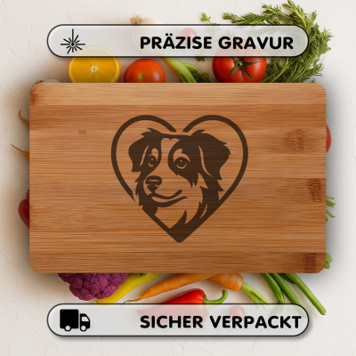 Frhstcksbrettchen mit Herz mit Australian Shepherd Kopf Gravur - Ansicht 3