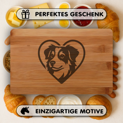 Frhstcksbrettchen mit Herz mit Australian Shepherd Kopf Gravur - Ansicht 4