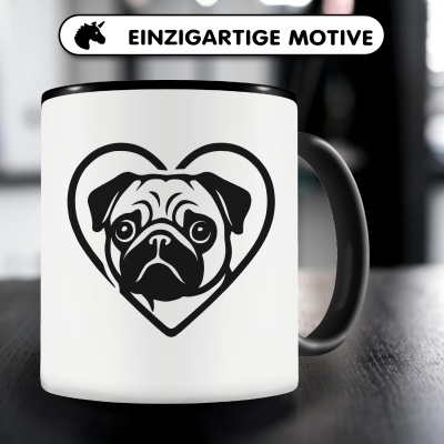 Tasse mit dem Motiv  Herz mit Mops Kopf - Ansicht 3