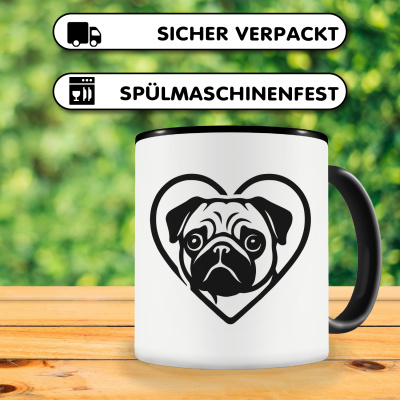 Tasse mit dem Motiv  Herz mit Mops Kopf - Ansicht 4
