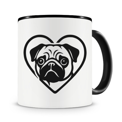 Tasse mit dem Motiv  Herz mit Mops Kopf