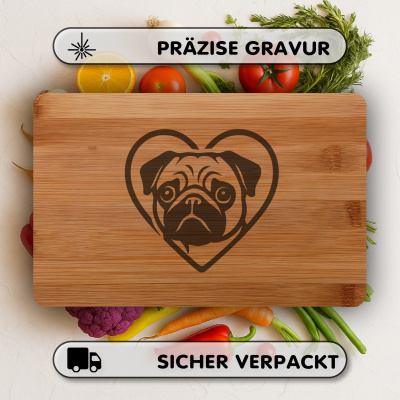 Frhstcksbrettchen mit Herz mit Mops Kopf Gravur - Ansicht 3