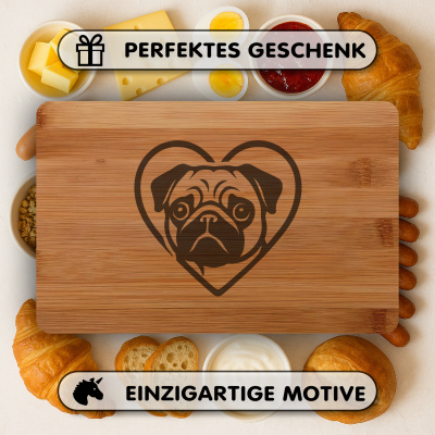 Frhstcksbrettchen mit Herz mit Mops Kopf Gravur - Ansicht 4