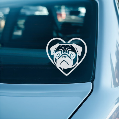 Herz mit Mops Kopf Autoaufkleber - Ansicht 3