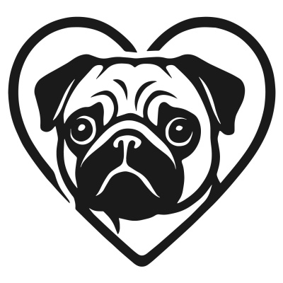 Herz mit Mops Kopf Autoaufkleber