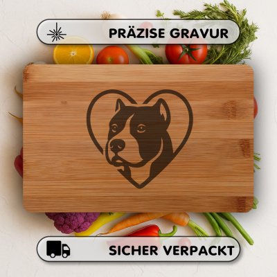 Frhstcksbrettchen mit Herz mit American Pit Bull Terrier Kopf Gravur - Ansicht 3