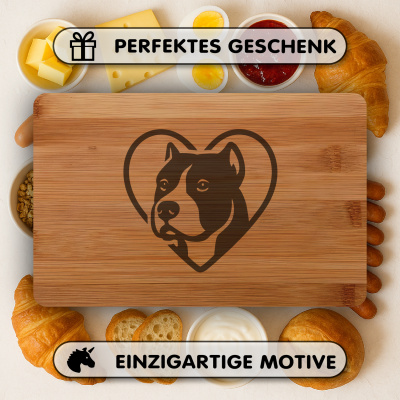 Frhstcksbrettchen mit Herz mit American Pit Bull Terrier Kopf Gravur - Ansicht 4