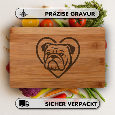 Frhstcksbrettchen mit Herz mit Bulldogge Kopf Gravur - Ansicht 3