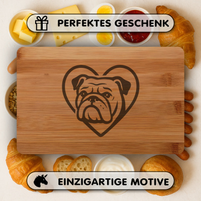 Frhstcksbrettchen mit Herz mit Bulldogge Kopf Gravur - Ansicht 4