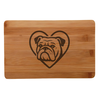 Frhstcksbrettchen mit Herz mit Bulldogge Kopf Gravur