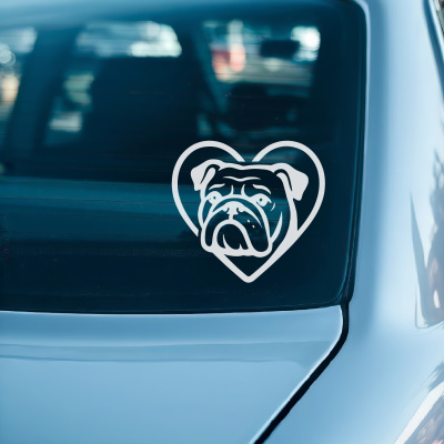 Herz mit Bulldogge Kopf Autoaufkleber - Ansicht 3