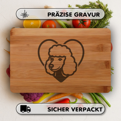 Frhstcksbrettchen mit Herz mit Pudel Kopf Gravur - Ansicht 3