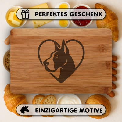 Frhstcksbrettchen mit Herz mit Deutsche Dogge Kopf Gravur - Ansicht 4