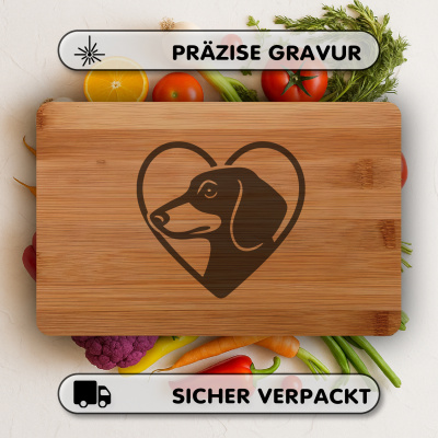 Frhstcksbrettchen mit Herz mit Dackel Kopf Gravur - Ansicht 3