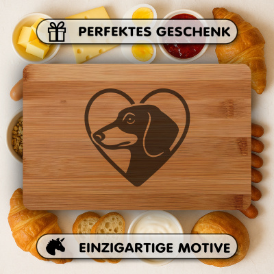 Frhstcksbrettchen mit Herz mit Dackel Kopf Gravur - Ansicht 4