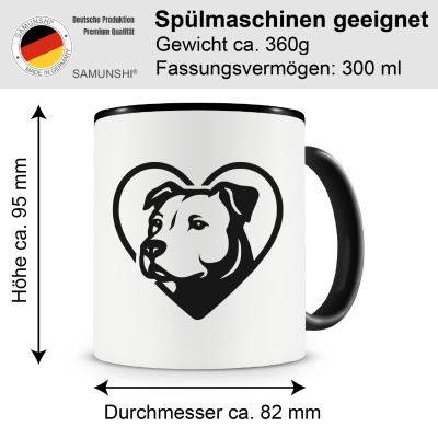 Tasse mit dem Motiv  Herz mit Staffordshire Terrier Kopf - Ansicht 2