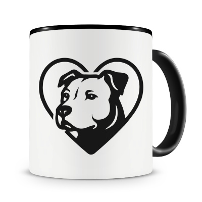 Tasse mit dem Motiv  Herz mit Staffordshire Terrier Kopf