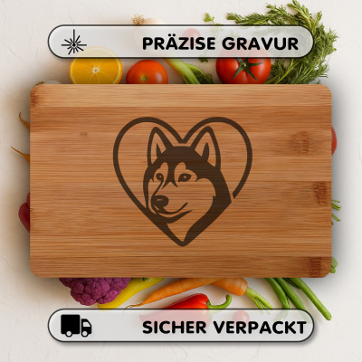 Frhstcksbrettchen mit Herz mit Husky Kopf Gravur - Ansicht 3