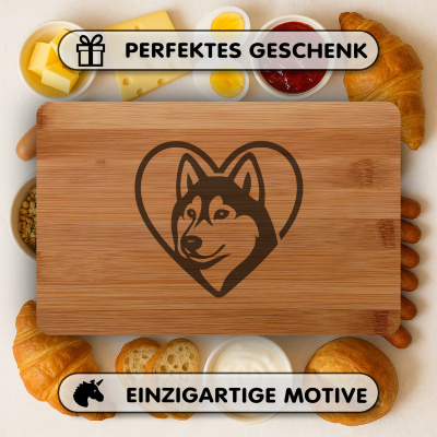 Frhstcksbrettchen mit Herz mit Husky Kopf Gravur - Ansicht 4