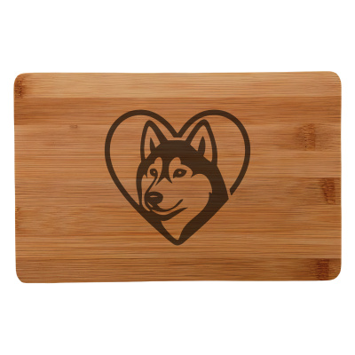 Frhstcksbrettchen mit Herz mit Husky Kopf Gravur