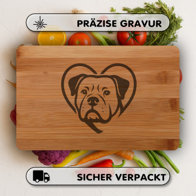 Frhstcksbrettchen mit Herz mit American Bulldog Kopf Gravur - Ansicht 3