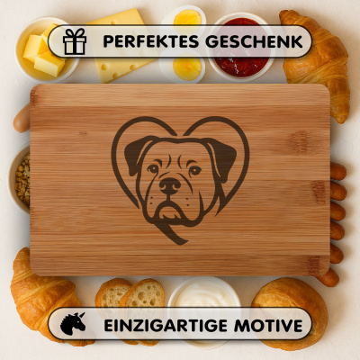 Frhstcksbrettchen mit Herz mit American Bulldog Kopf Gravur - Ansicht 4