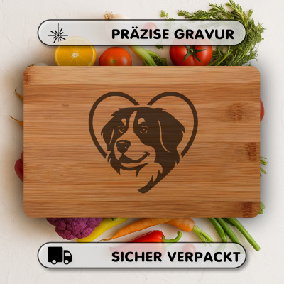 Frhstcksbrettchen mit Herz mit Berner Sennenhund Kopf Gravur - Ansicht 3