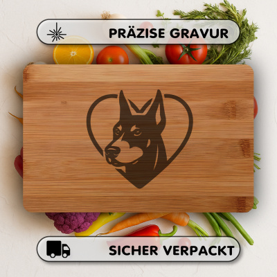 Frühstücksbrettchen mit Herz mit Dobermann Kopf Gravur - Ansicht 3