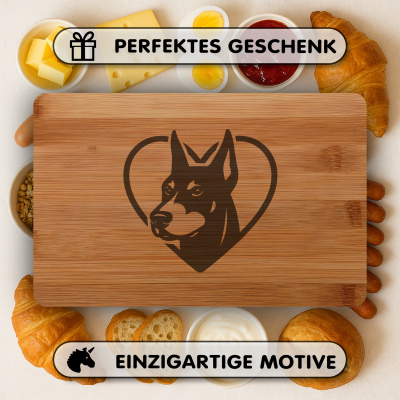 Frühstücksbrettchen mit Herz mit Dobermann Kopf Gravur - Ansicht 4