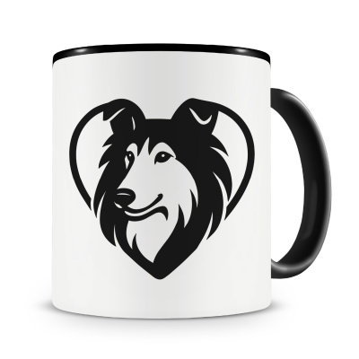Tasse mit dem Motiv  Herz mit Collie Kopf