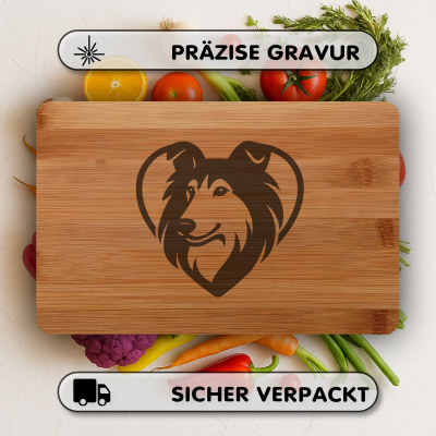 Frhstcksbrettchen mit Herz mit Collie Kopf Gravur - Ansicht 3