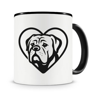 Tasse mit dem Motiv  Herz mit Bordeaux Dogge Kopf